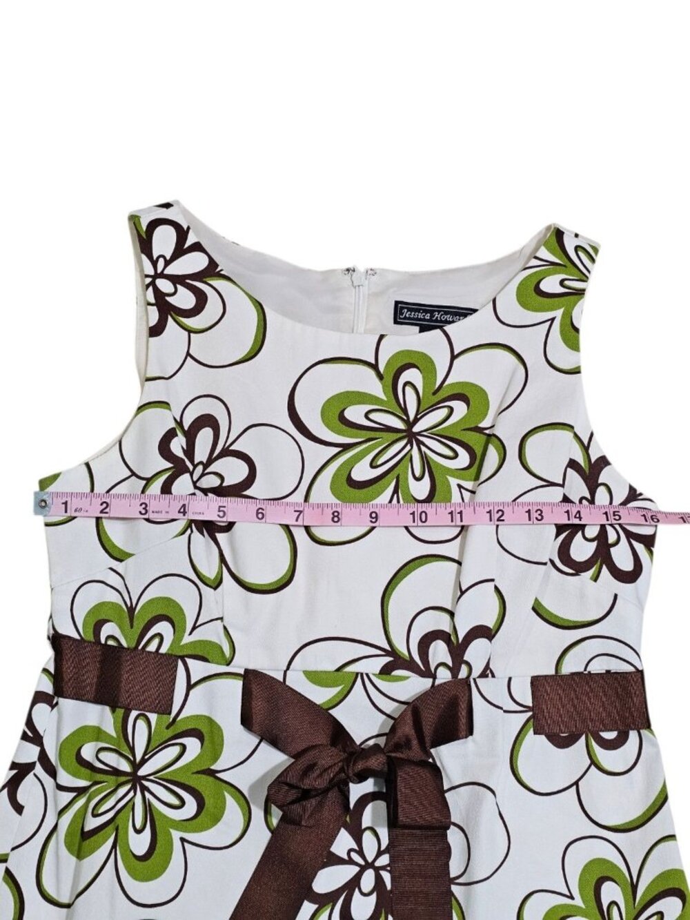 Jessica Howard Womens 8 Dress White Green Cotton Floral Mod Shift Iconic Rare - Picture 6 of 7
